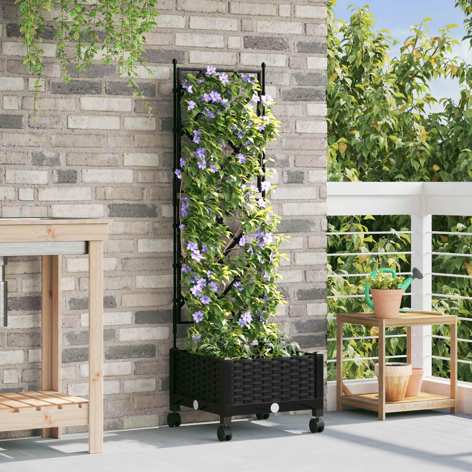 Aia istutuskast trellise ja ratastega Must 40 x 40 x 131,5 cm