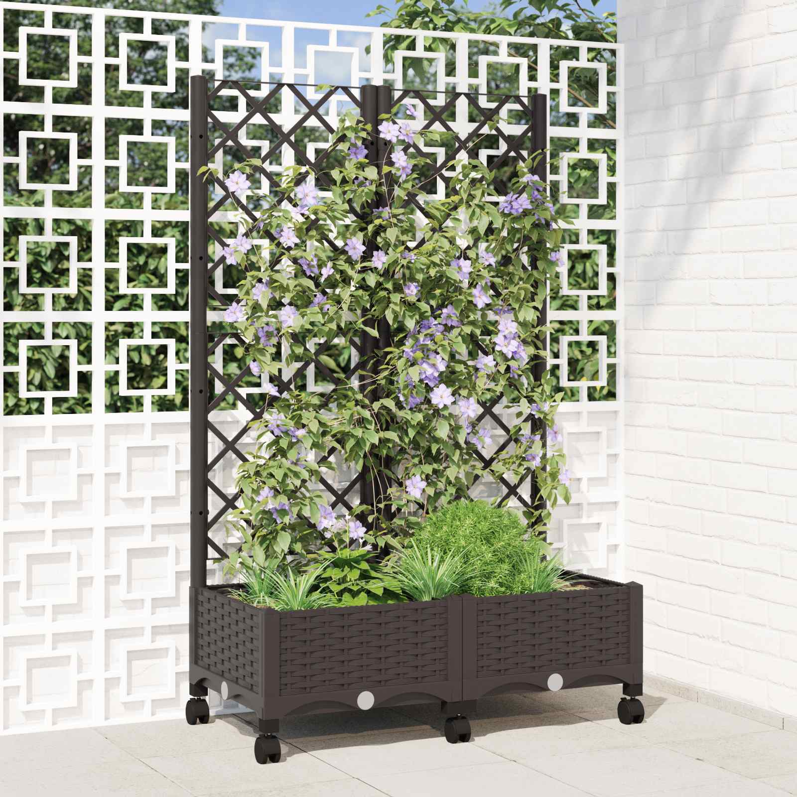 Aia istutuskast trellise ja ratastega Pruun 80 x 40 x 131,5 cm