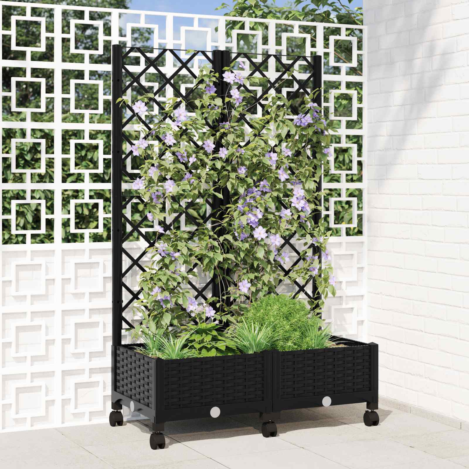Aia istutuskast trellise ja ratastega Must 80 x 40 x 131,5 cm