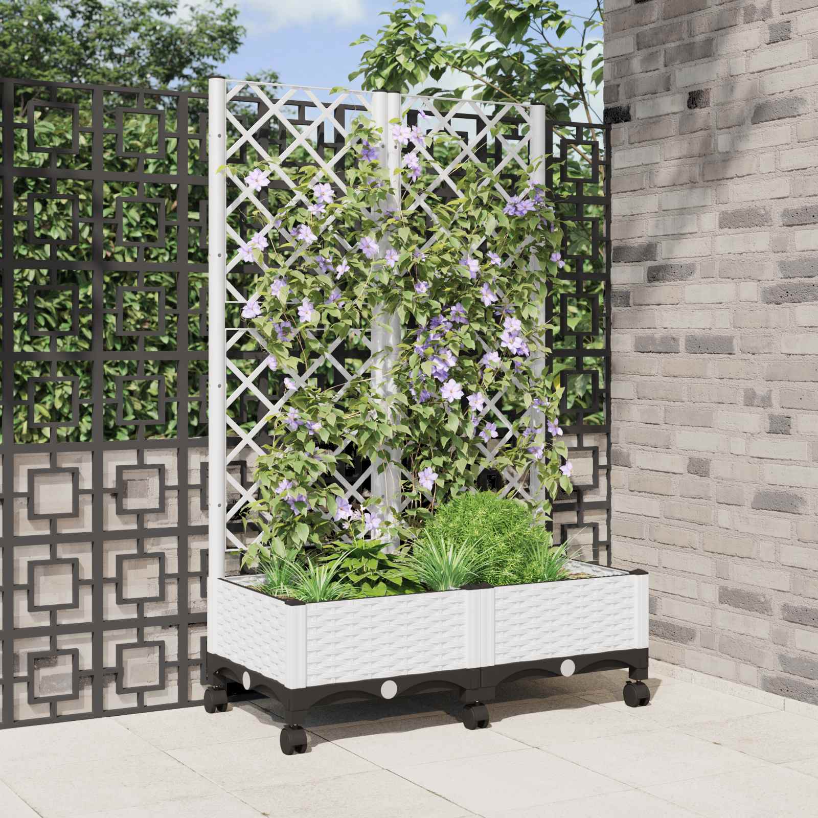 Aia istutuskast trellise ja ratastega Valge 80 x 40 x 131,5 cm