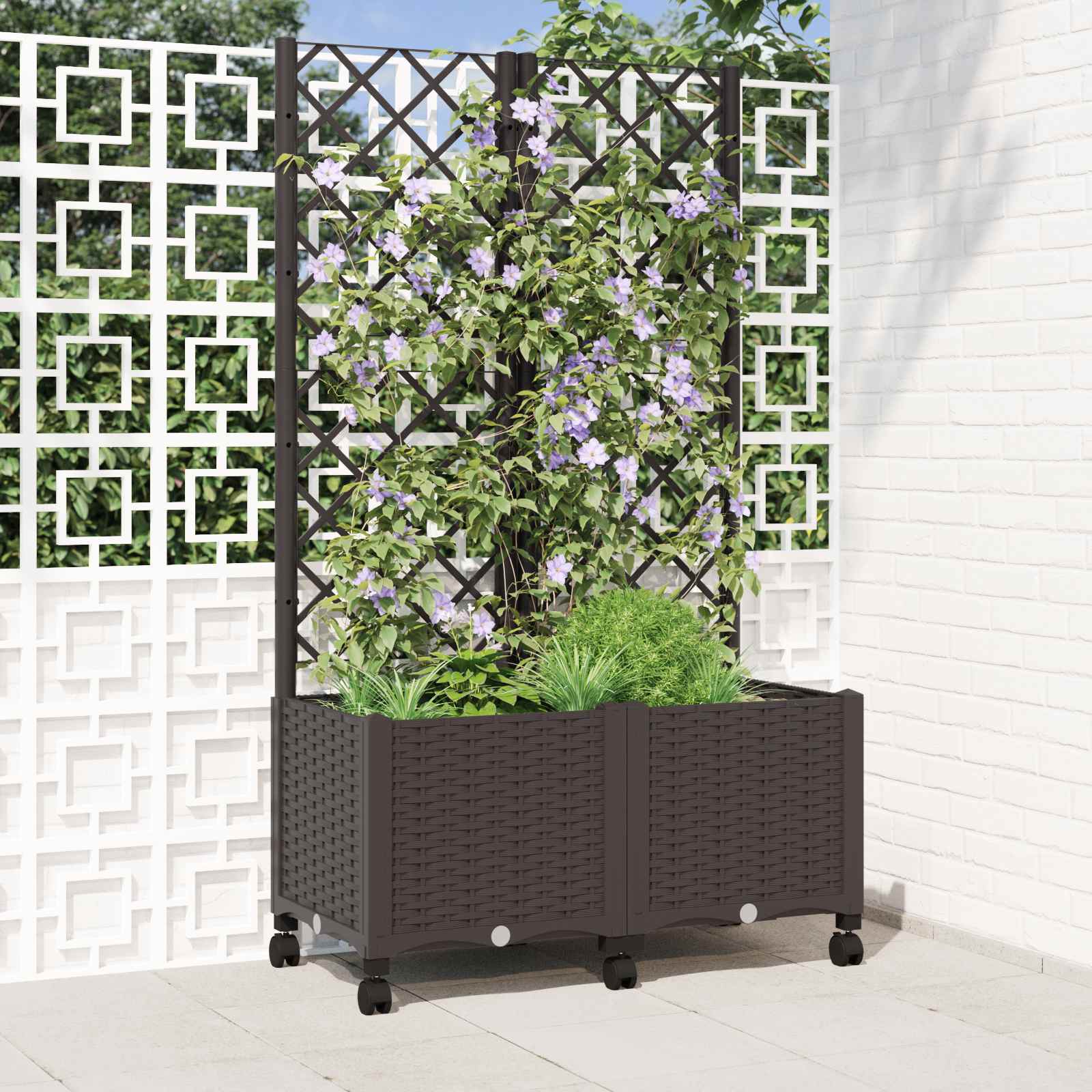 Aia istutuskast trellise ja ratastega Pruun 80 x 40 x 146 cm PP