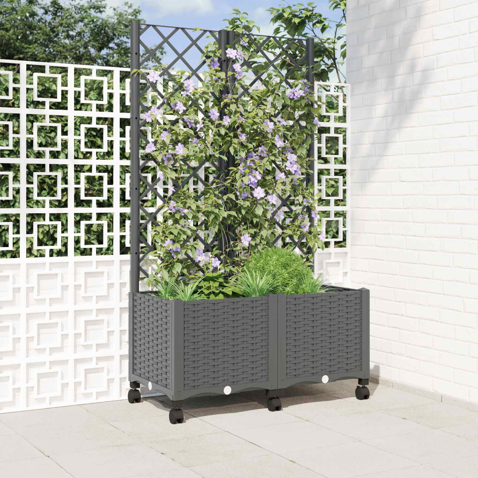 Aia istutuskast trellise ja ratastega Helehall 80 x 40 x 146 cm