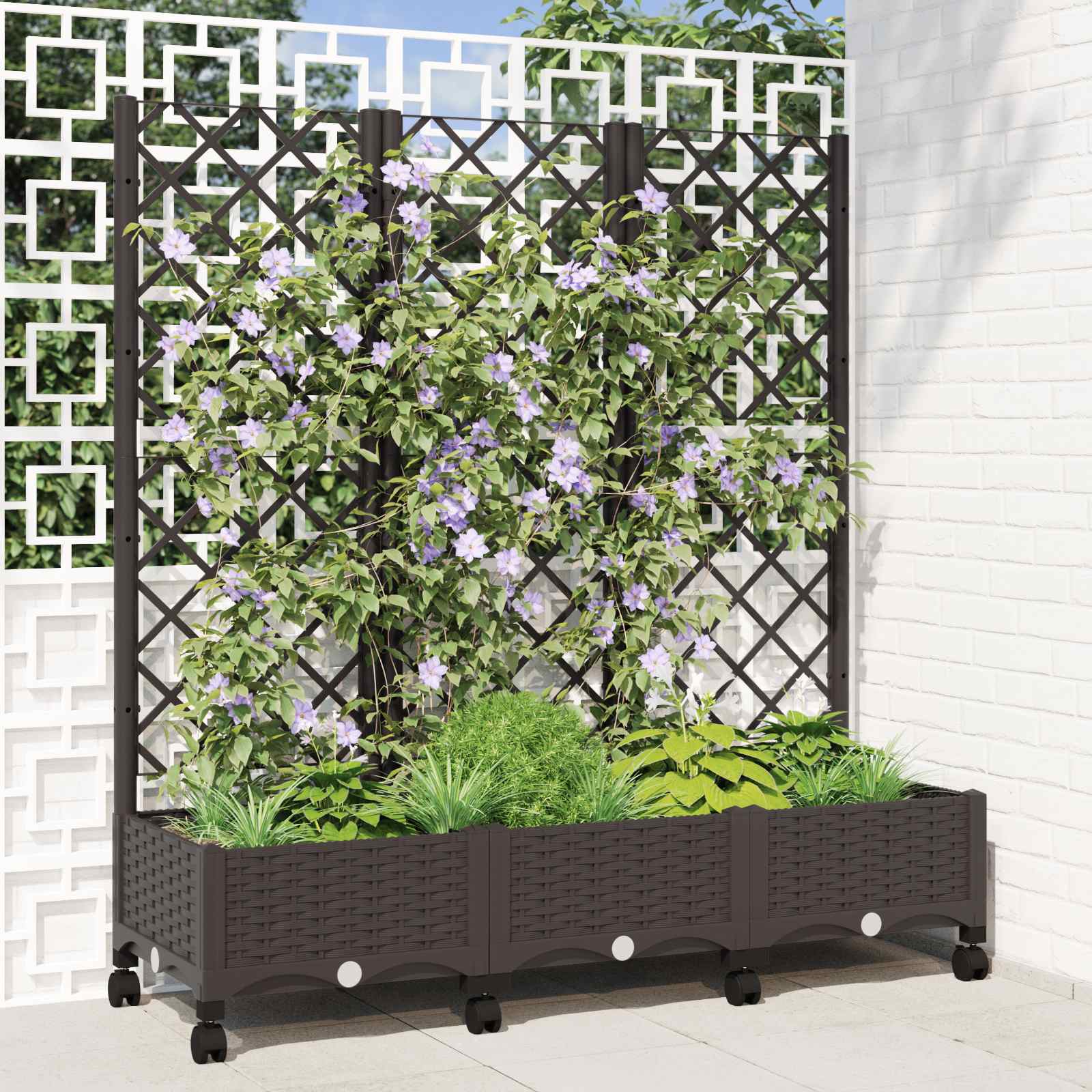 Aia istutuskast trellise ja ratastega Pruun 120 x 40 x 131,5 cm