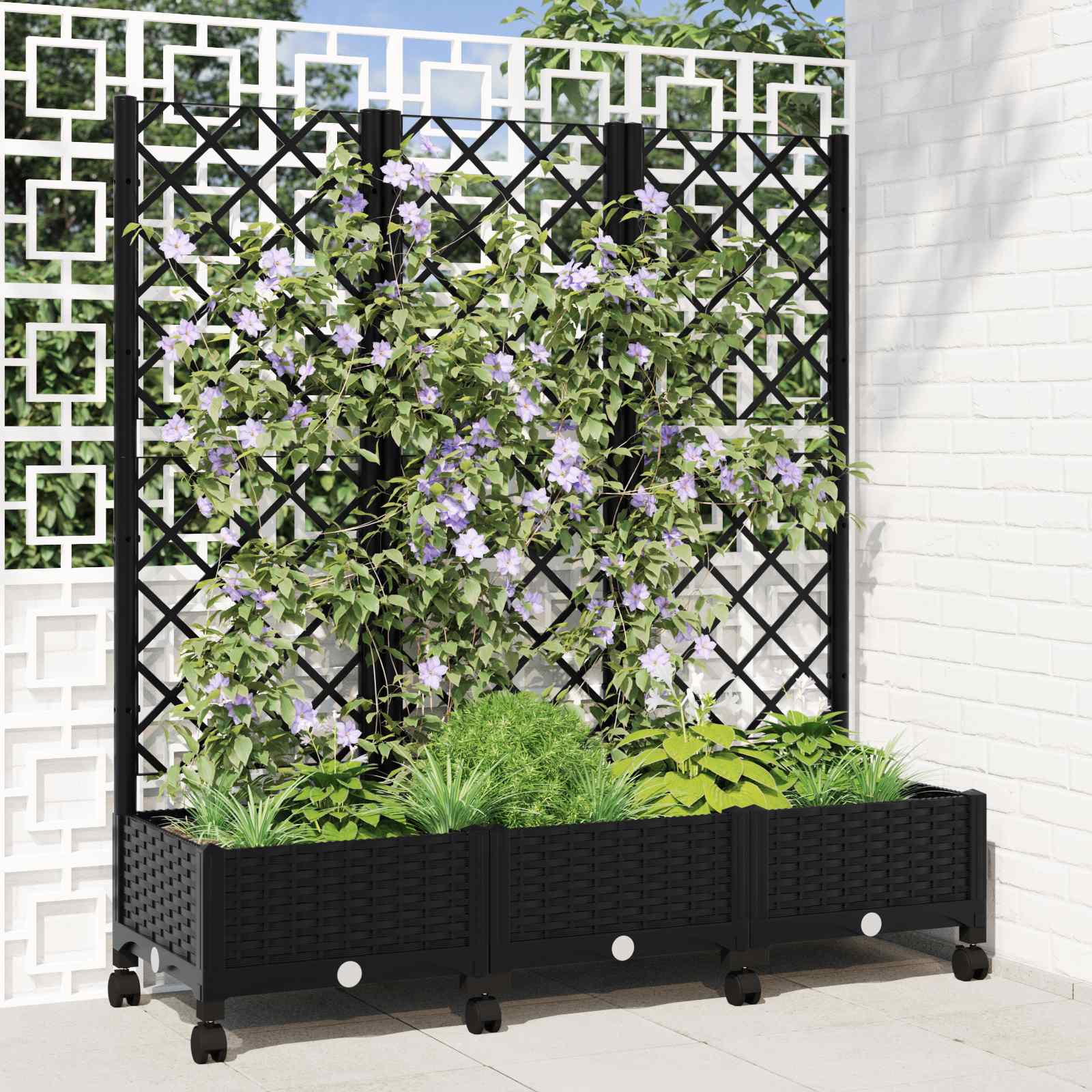 Aia istutuskast trellise ja ratastega Must 120 x 40 x 131,5 cm