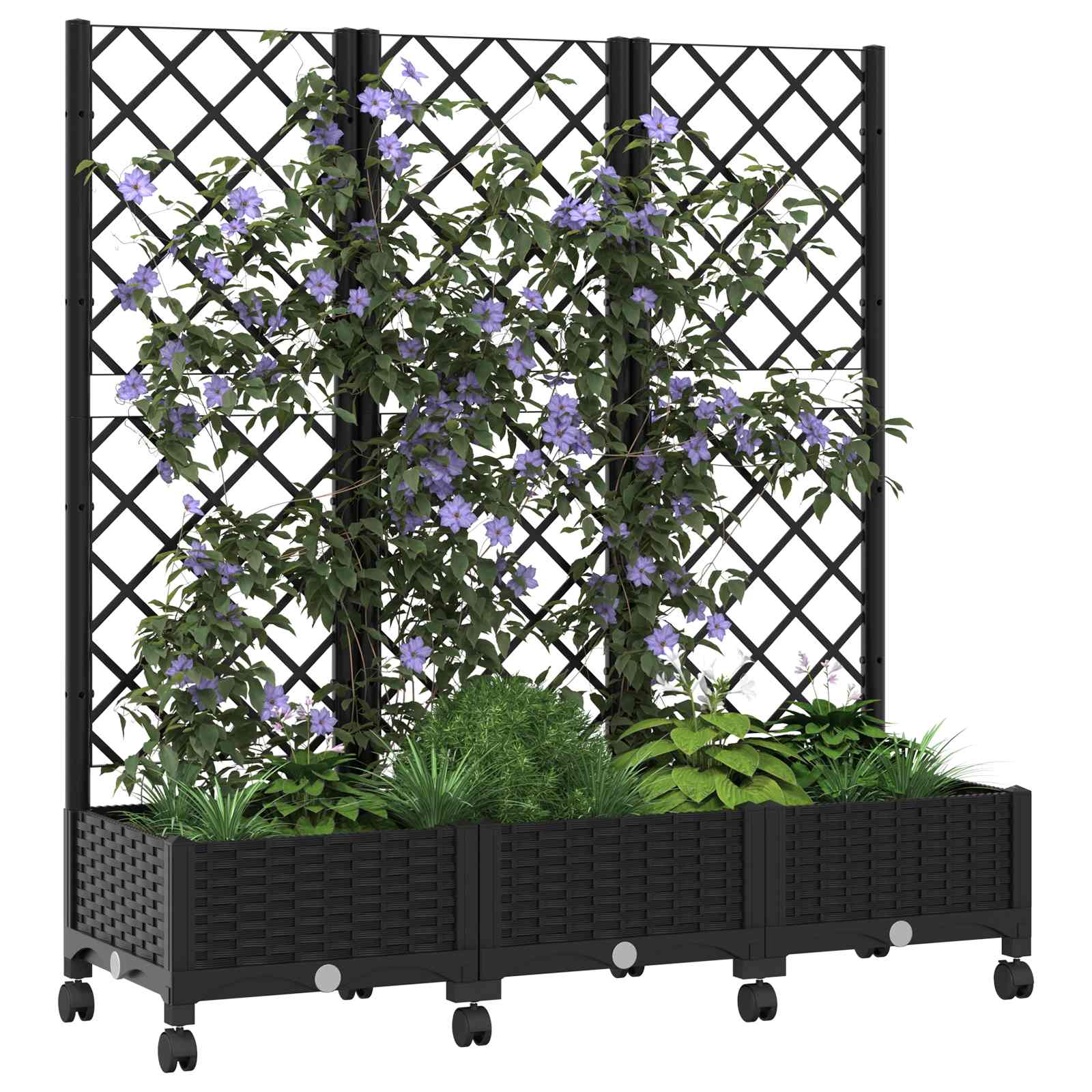 Aia istutuskast trellise ja ratastega Must 120 x 40 x 131,5 cm