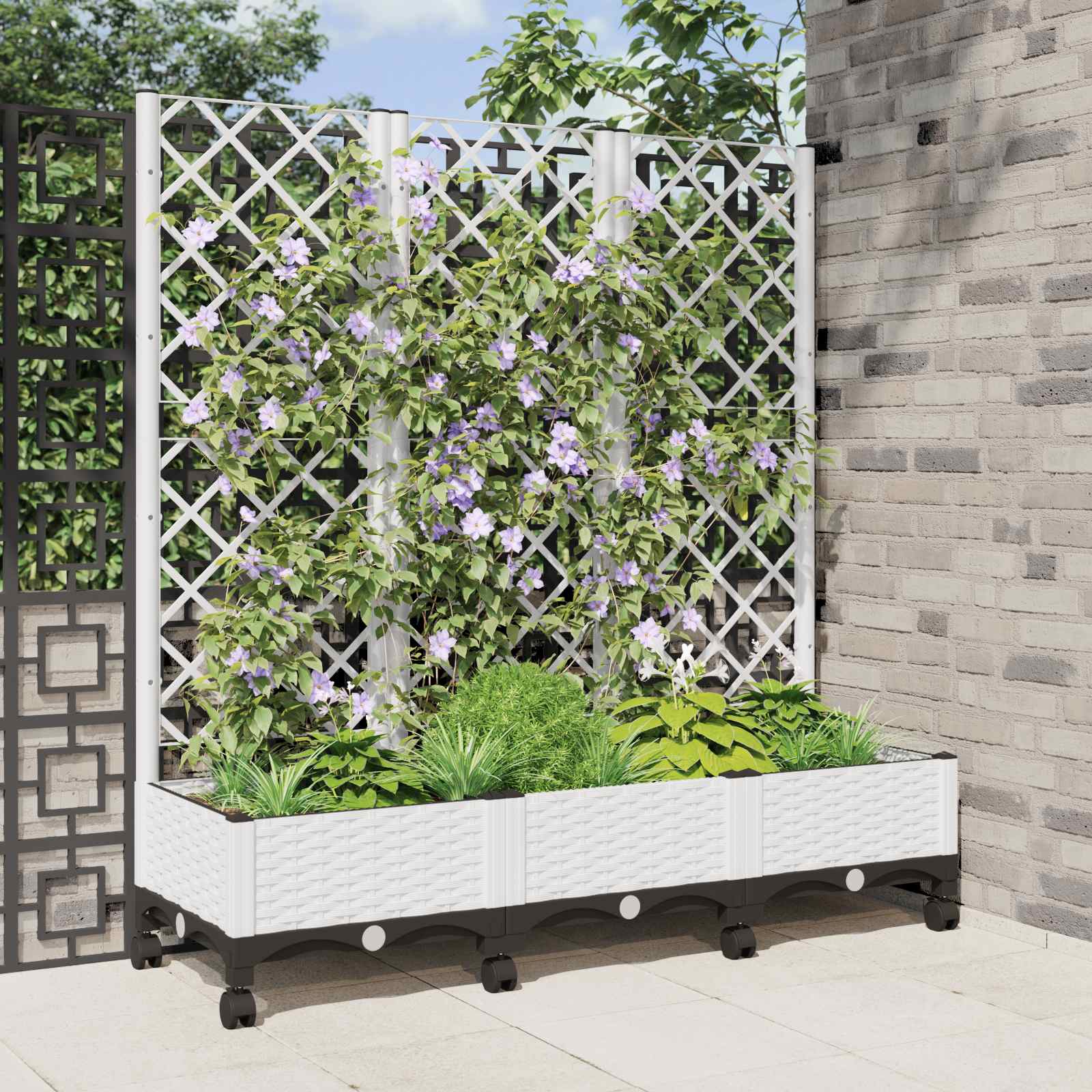 Aia istutuskast trellise ja ratastega Valge 120 x 40 x 131,5 cm