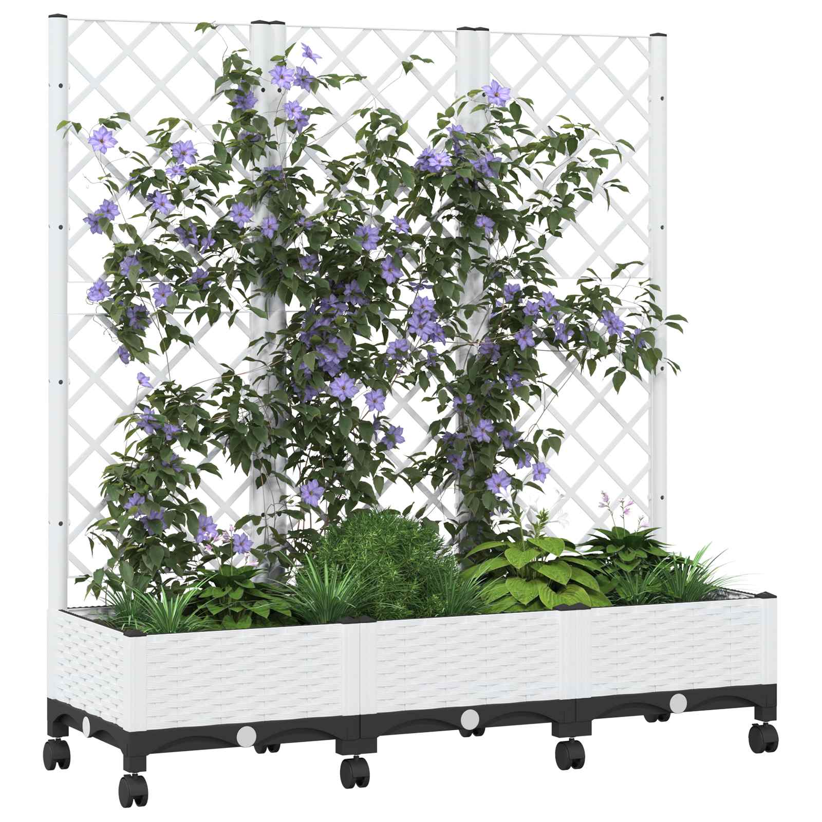 Aia istutuskast trellise ja ratastega Valge 120 x 40 x 131,5 cm