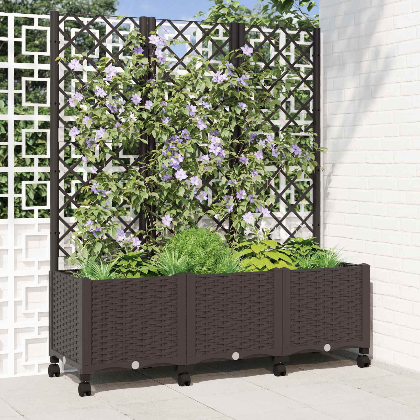 Aia istutuskast trellise ja ratastega Pruun 120 x 40 x 146 cm
