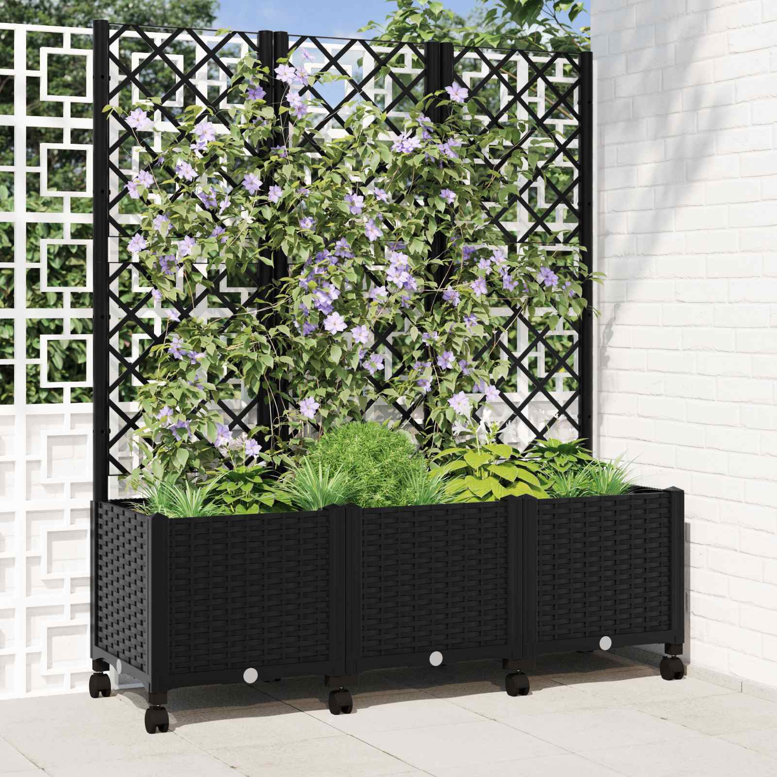 Aia istutuskast trellise ja ratastega Must 120 x 40 x 146 cm PP