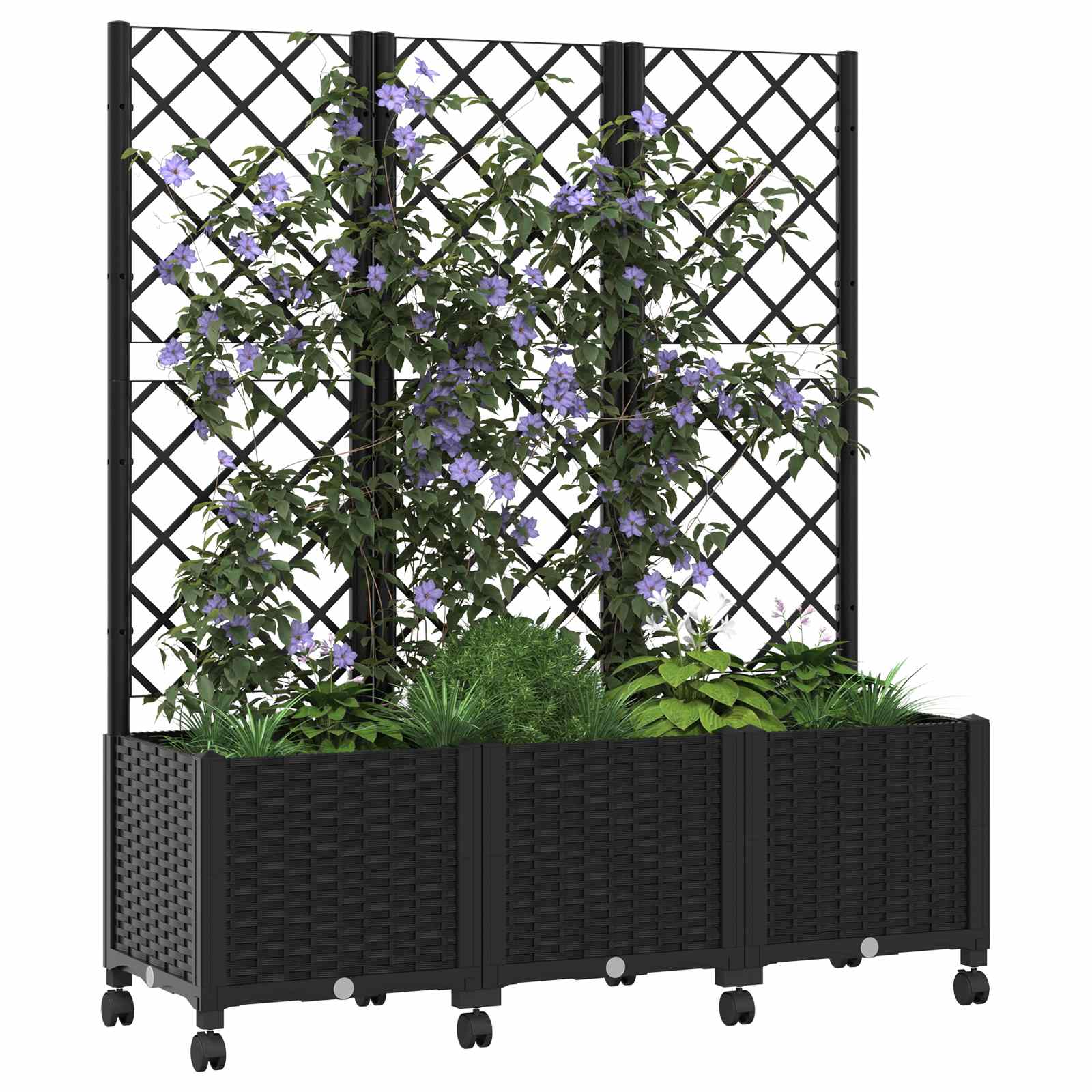 Aia istutuskast trellise ja ratastega Must 120 x 40 x 146 cm PP