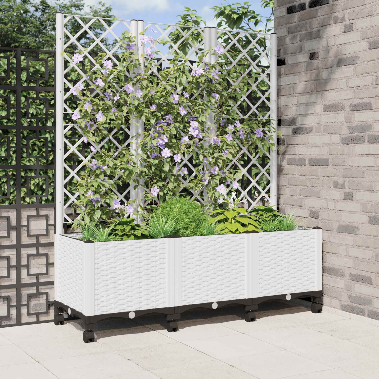 Aia istutuskast trellise ja ratastega Valge 120 x 40 x 146 cm