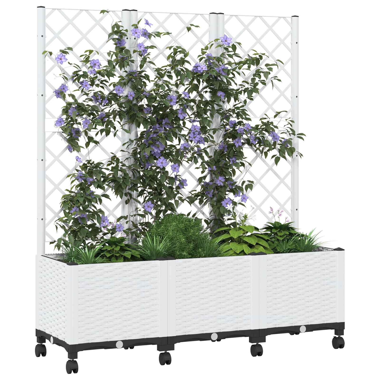 Aia istutuskast trellise ja ratastega Valge 120 x 40 x 146 cm