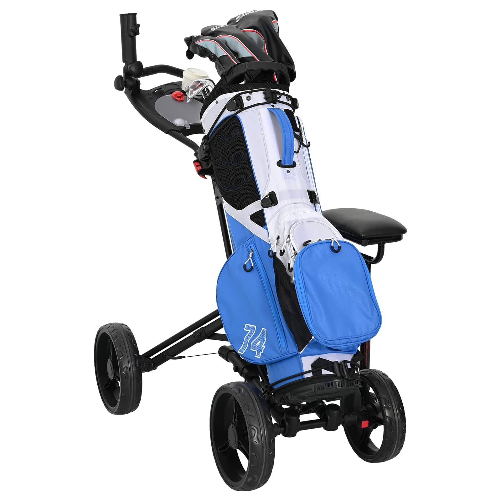 Golfikäru koos istmega Must Alumiinium Kokkupandav