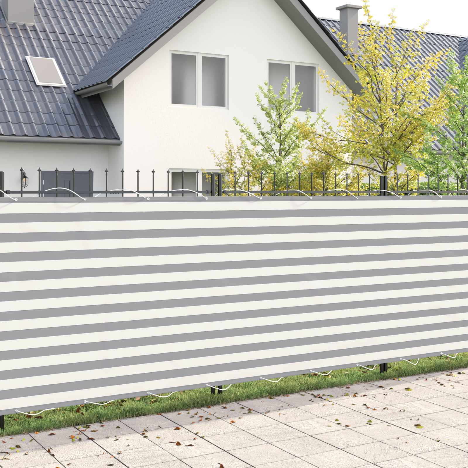 Baldahhiin 180 x 500 cm PU kaitsega kangas Helehall ja valge