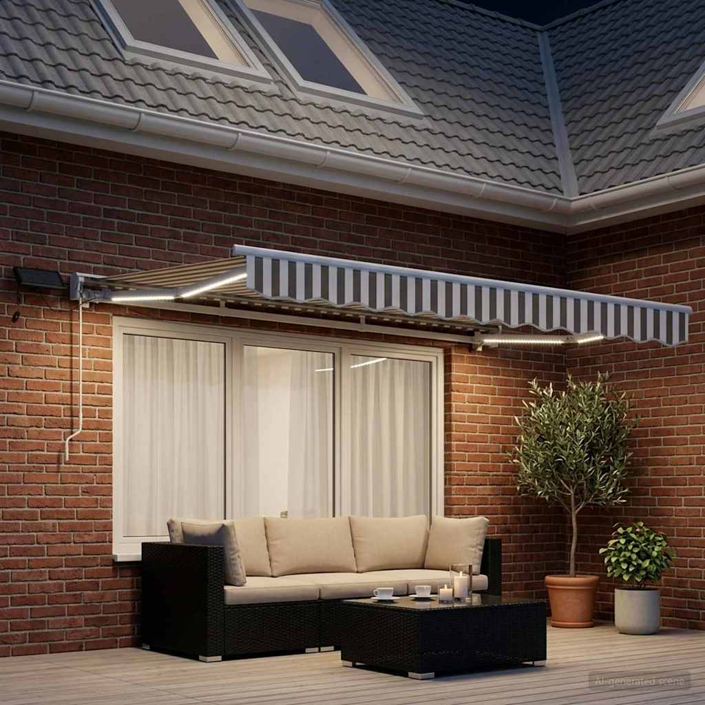 Manuaalne varikatus LED-idega Helehall ja valge 3 x 2,5 m