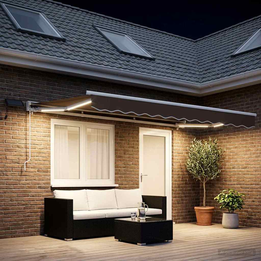 Manuaalne varikatus LED-idega Pruunikashall 4 × 3 m