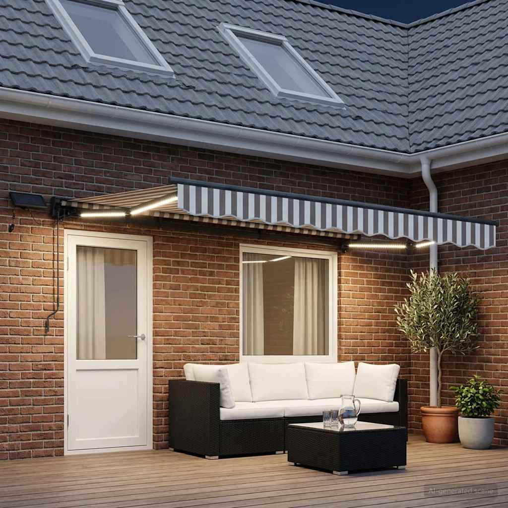 Manuaalne varikatus LED-idega Helehall ja valge 4 × 3 m
