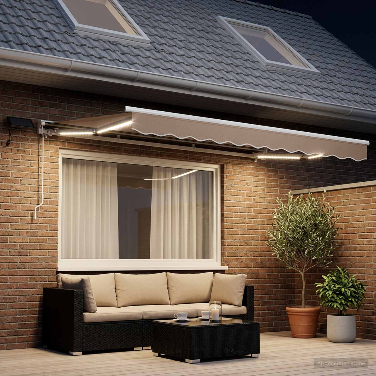 Manuaalne varikatus LED-idega Pruunikashall 3,5 x 2,5 m