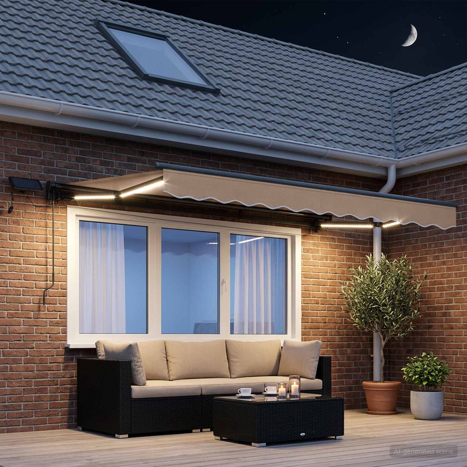 Manuaalne varikatus LED-idega Pruunikashall 3,5 x 2,5 m