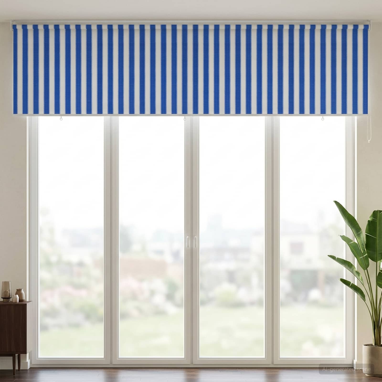 Välisruloo 90% UV blokeering Sinine ja Valge Triip 240 x 140 cm
