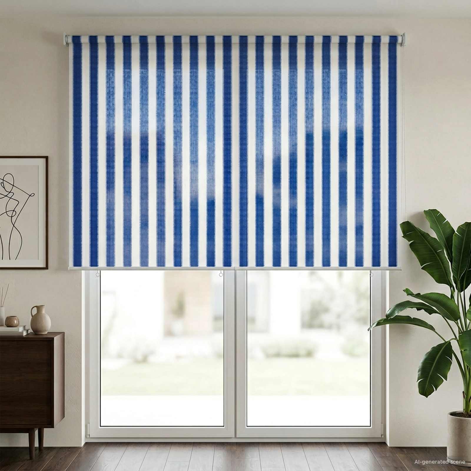 Välisruloo 90% UV blokeering Sinine ja Valge Triip 180 x 230 cm