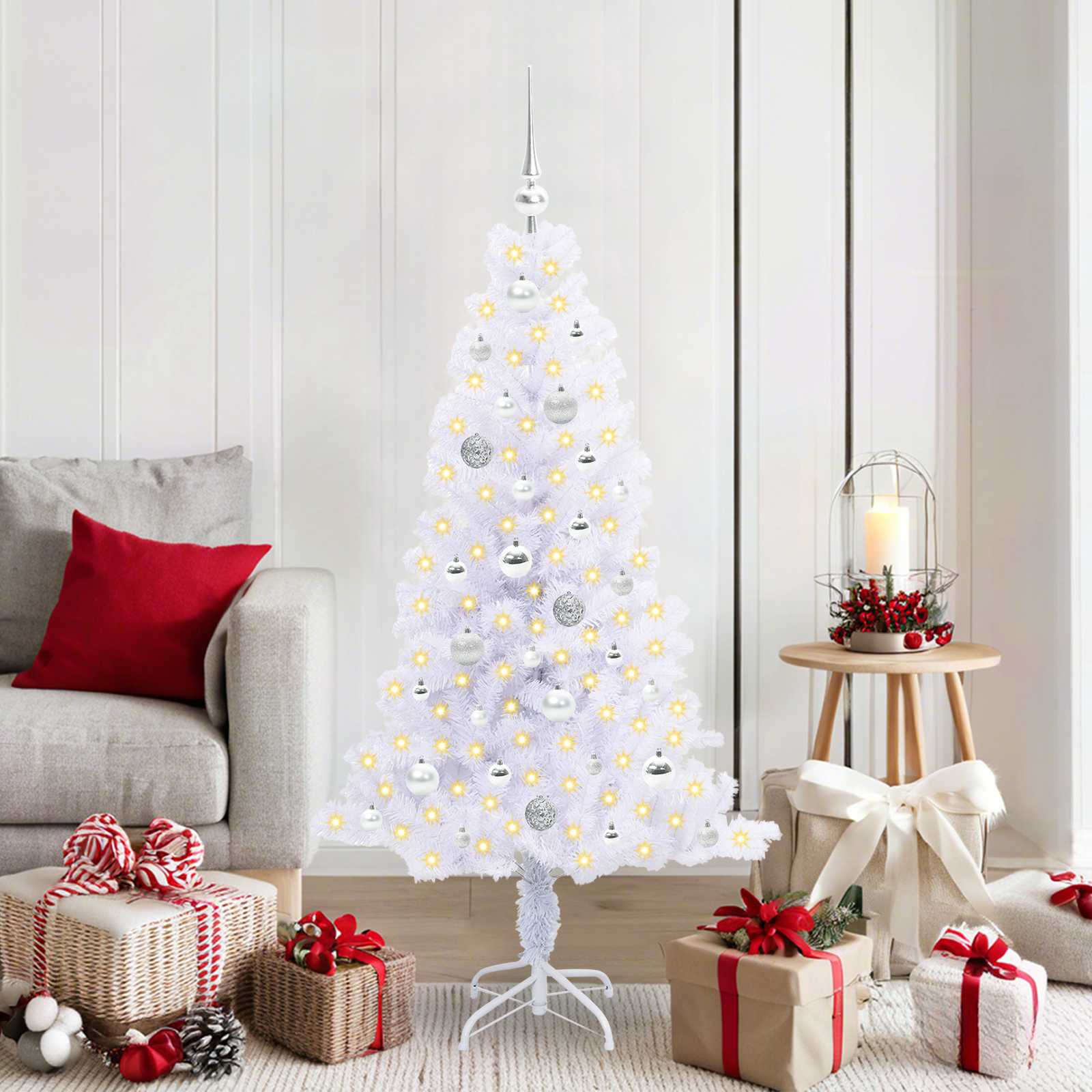 Tehisjõulupuu koos 150 LED-iga Valge 150 cm PVC ja teras
