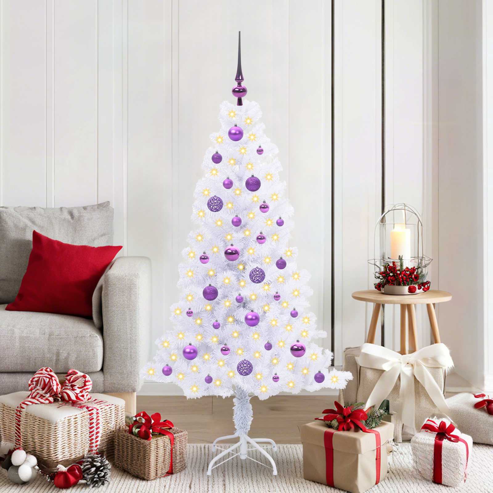 Tehisjõulupuu koos 150 LED-iga Valge 150 cm PVC ja teras