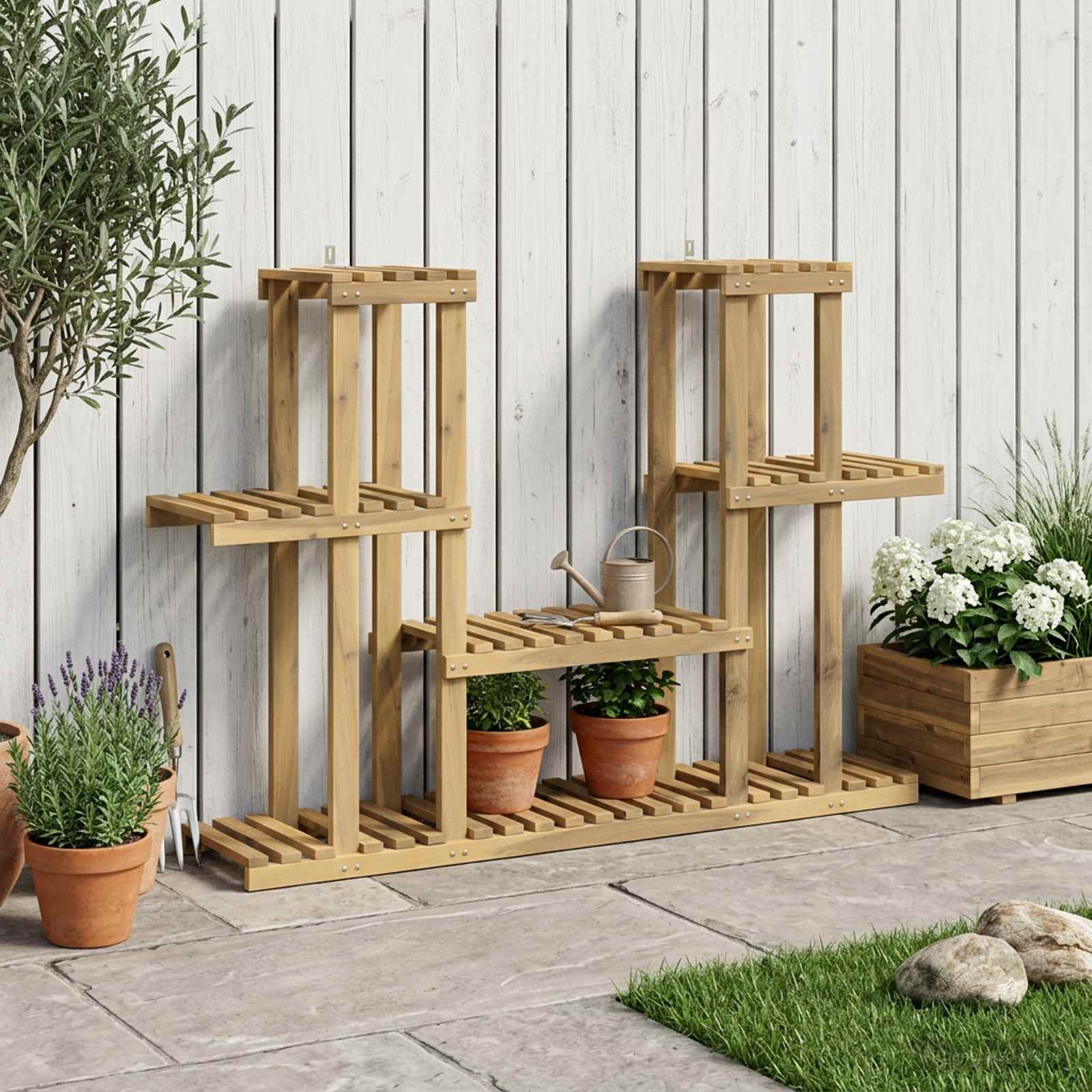 Taimede alus Valge pesu 123 x 25 x 78,5 cm Tugev akatsiapuu