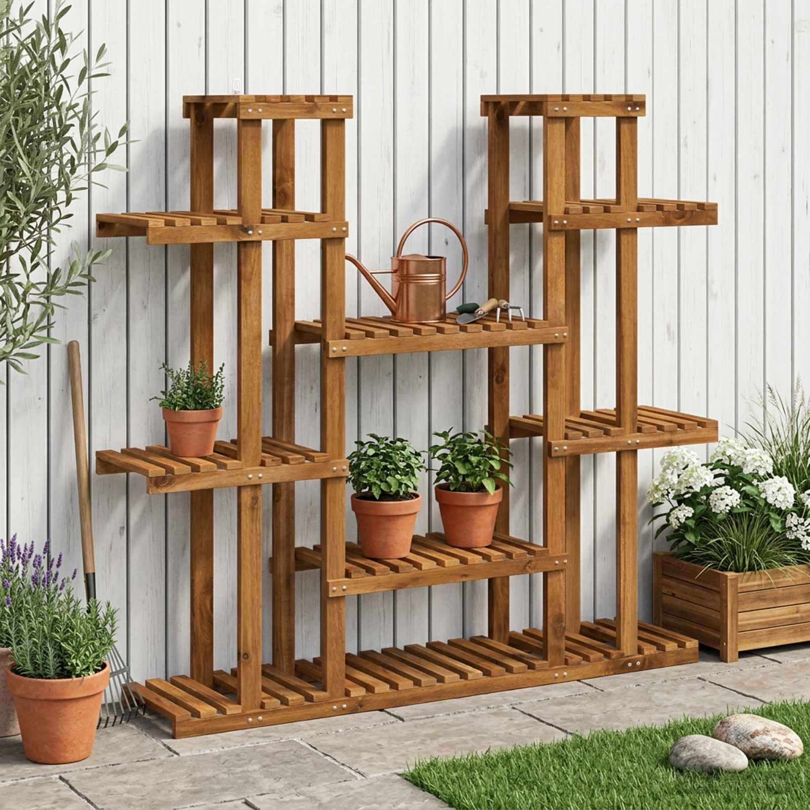 Taimede alus Naturaalne 123 x 25 x 114,5 cm Tugev akatsiapuu