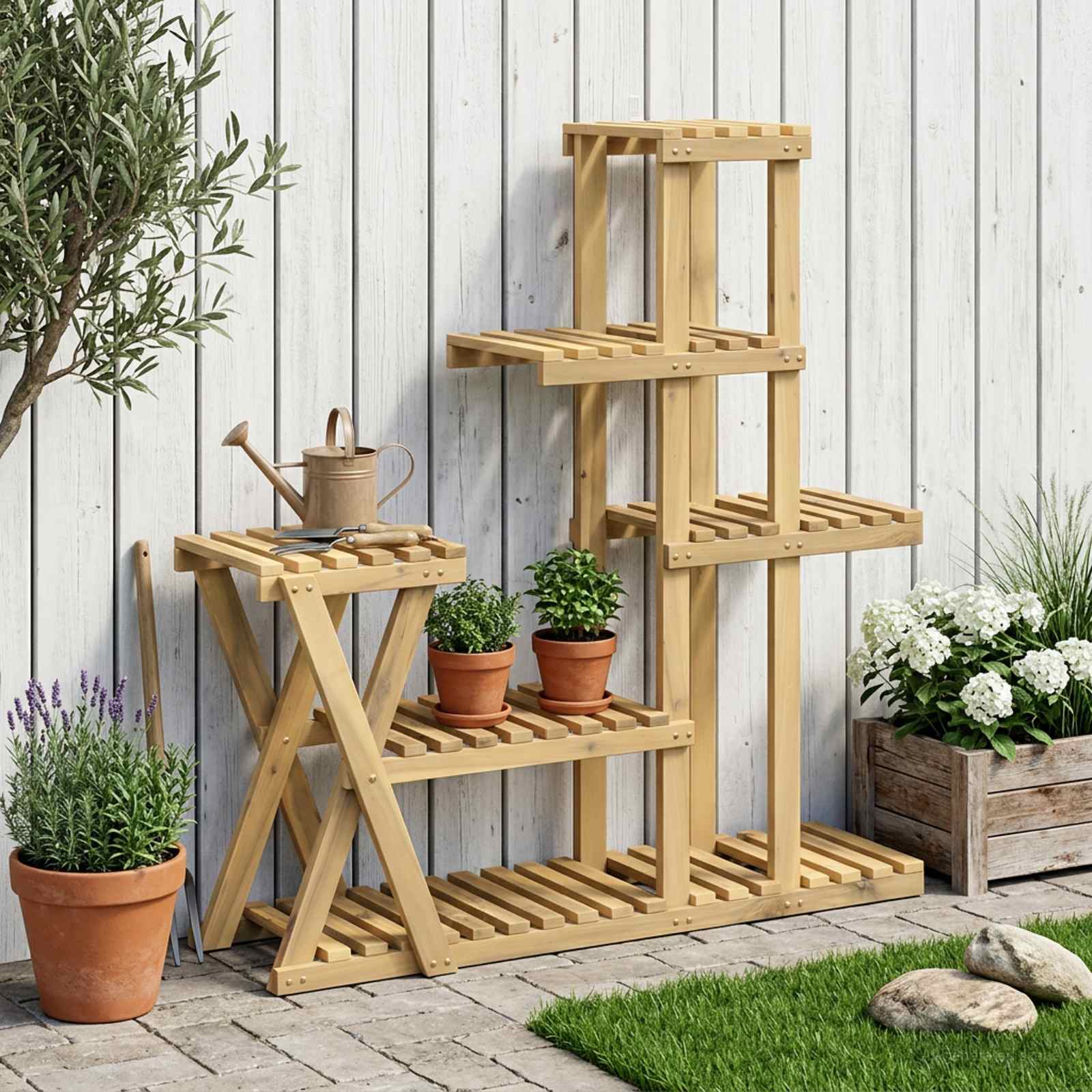 Taimede alus Valge pesu 95 x 25 x 101,5 cm Tugev akatsiapuu