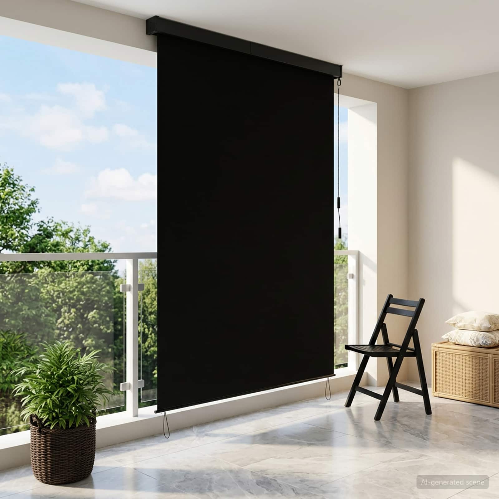 Rulookardin Must 60 x 250 cm Kangas ja Alumiinium
