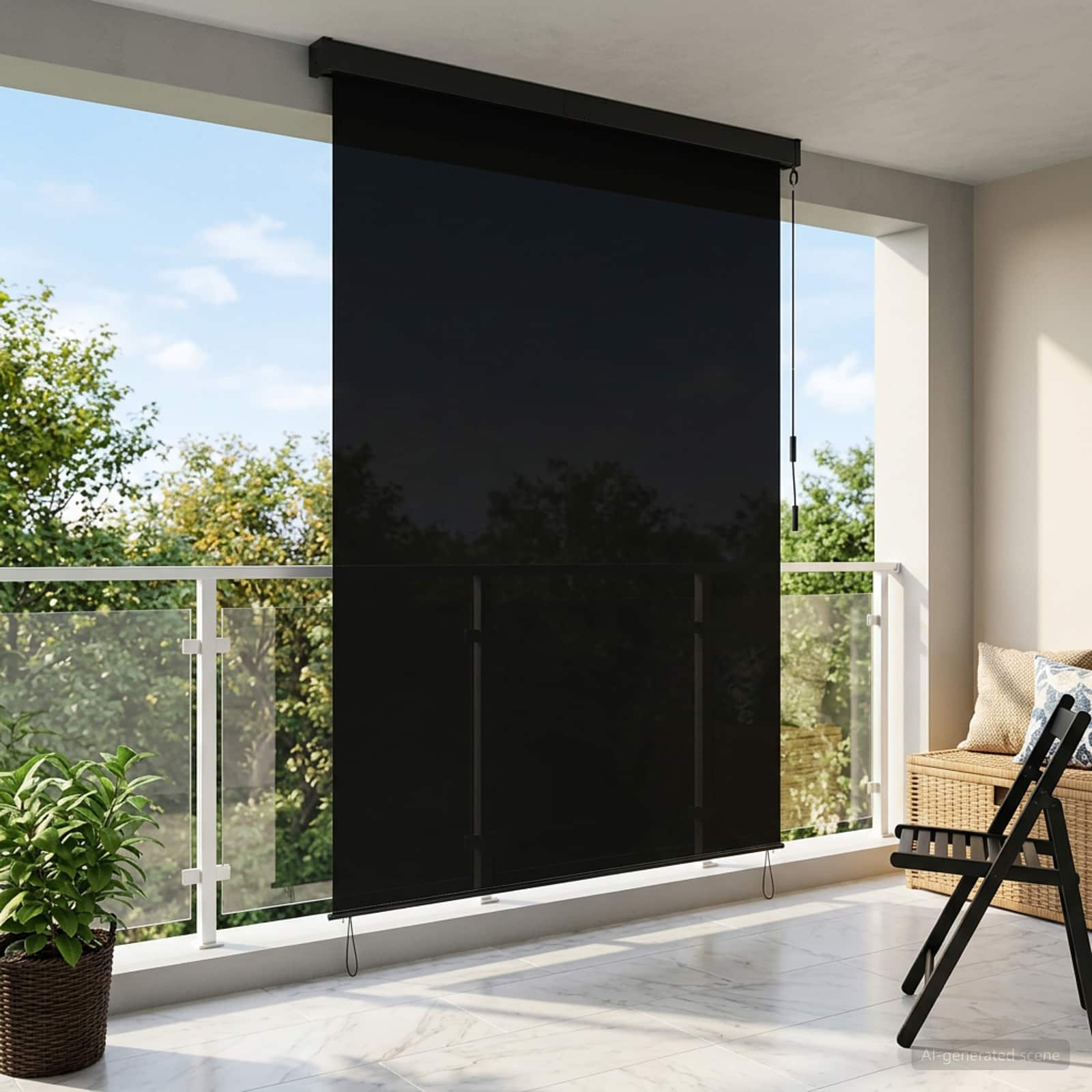 Rulookardin Must 140 x 250 cm Kangas ja Alumiinium