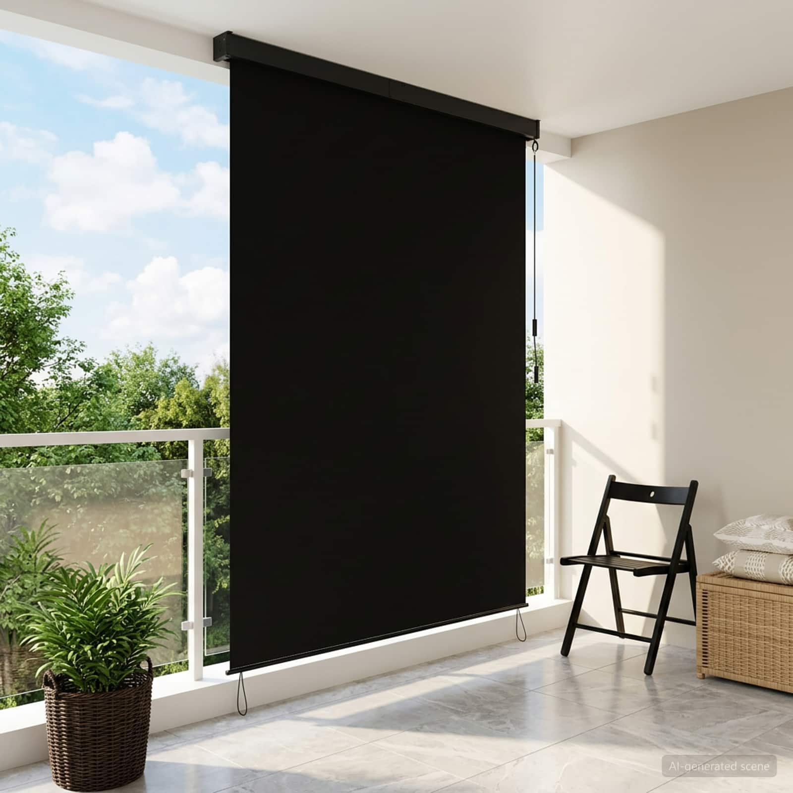 Rulookardin Must 180 x 250 cm Kangas ja Alumiinium