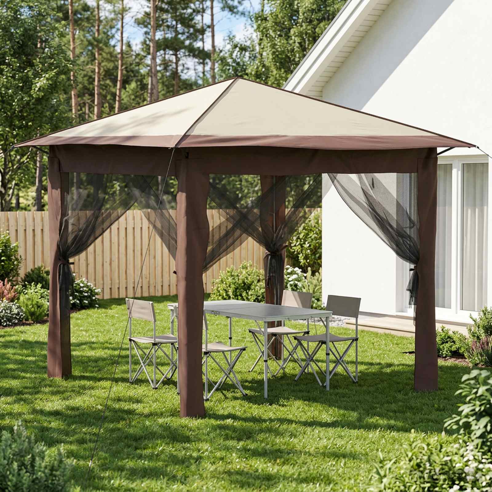 Gazebo nelja külgseina ka 2,6 x 2,6 m Kreem ja pruun