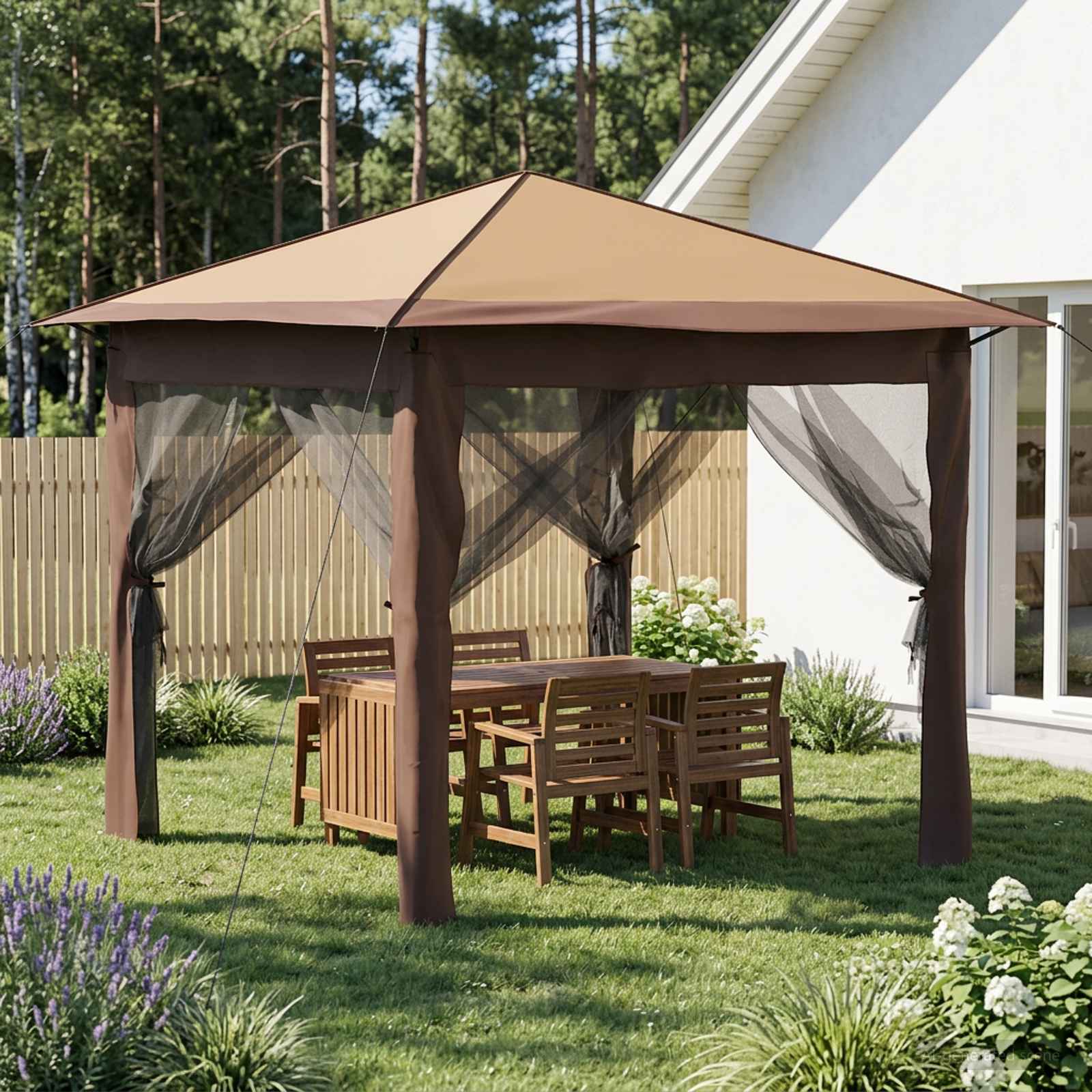 Gazebo nelja külgseina ka 2,6 x 2,6 m Bež ja pruun