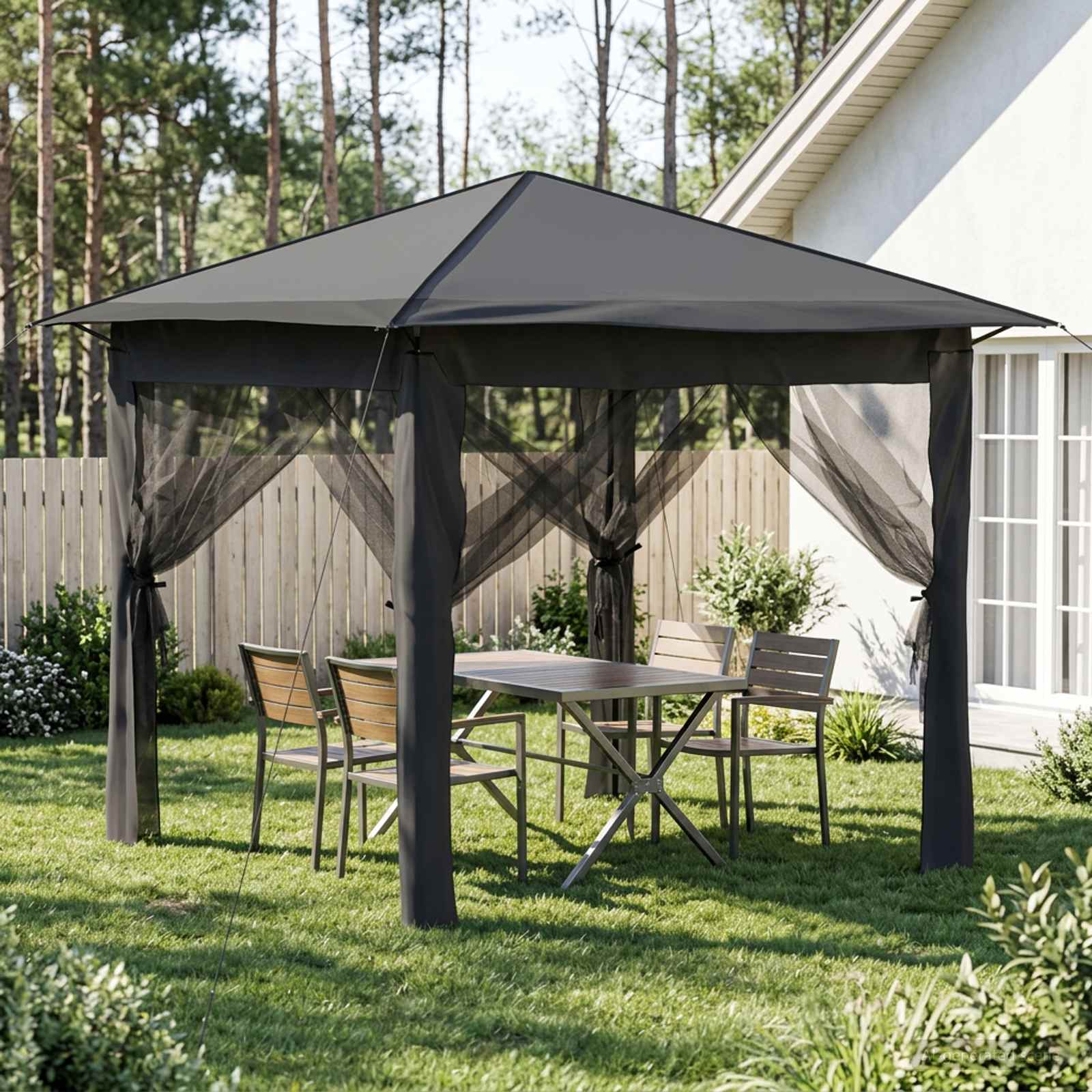 Gazebo nelja külgseina ka 2,6 x 2,6 m Helehall ja antratsiit