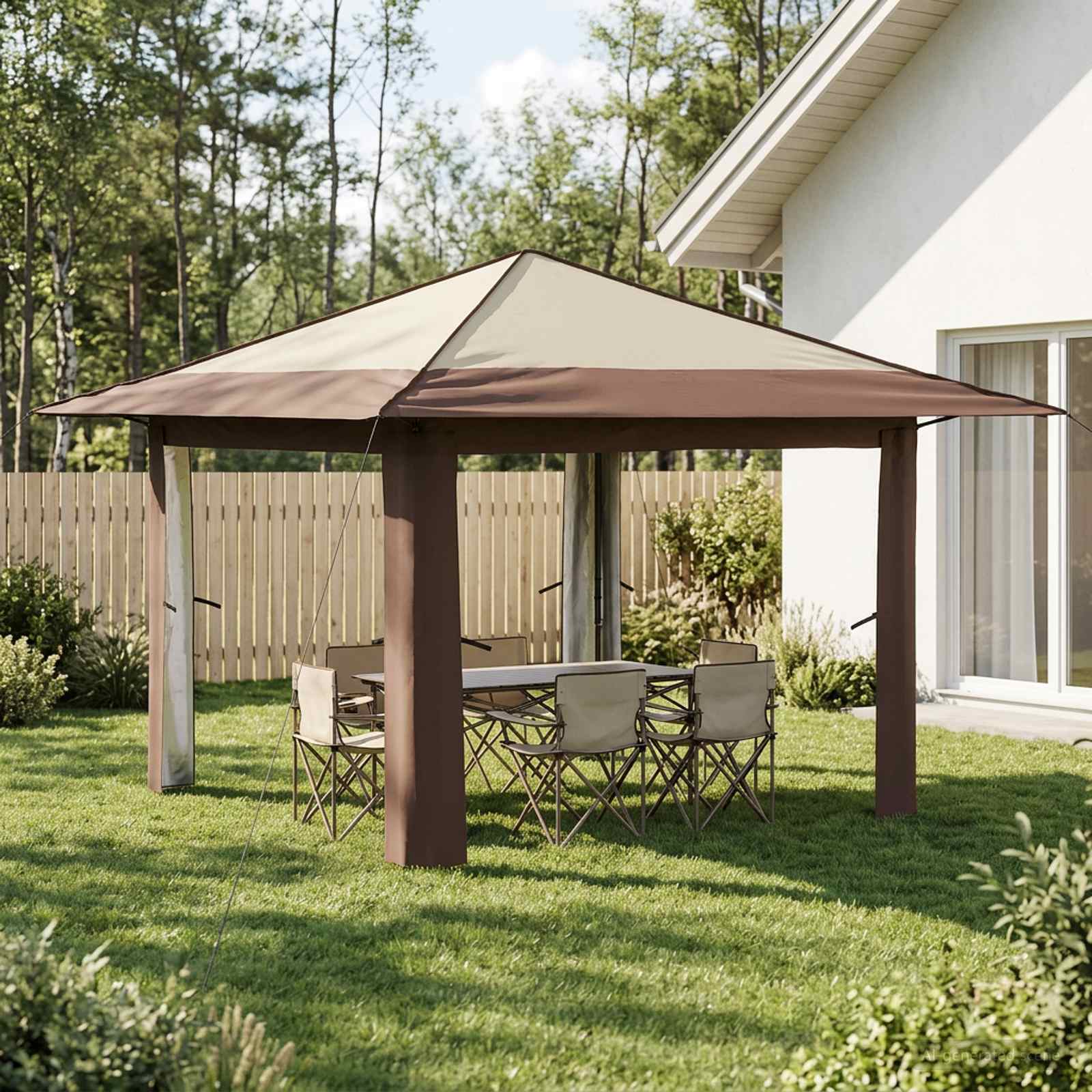 Gazebo ilma külgseinata 3.3 x 3.3 m Kreem ja pruun