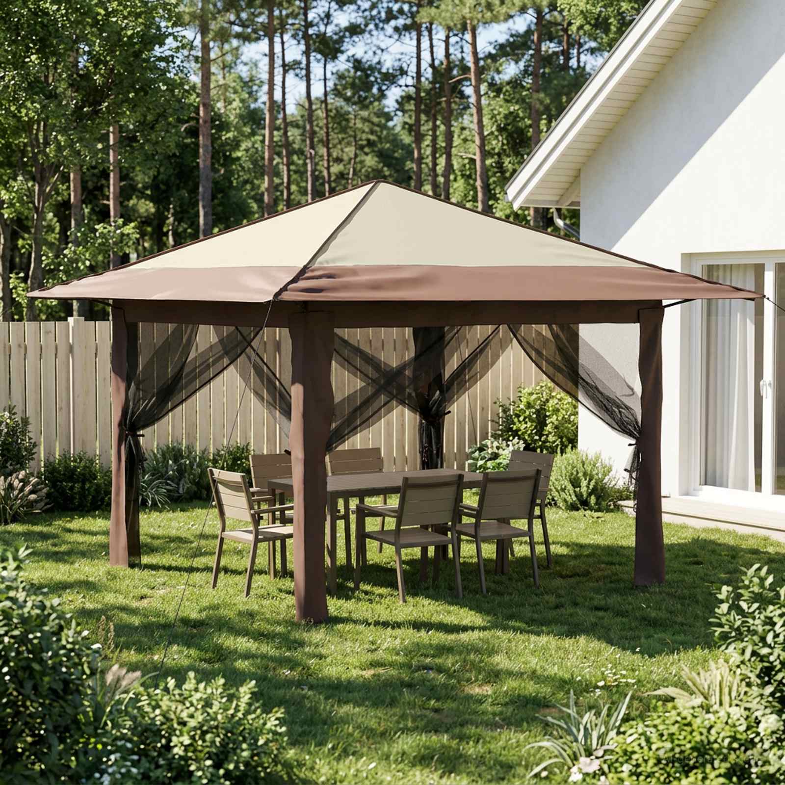 Gazebo nelja külgseina ka 3,3 x 3,3 m Kreem ja pruun