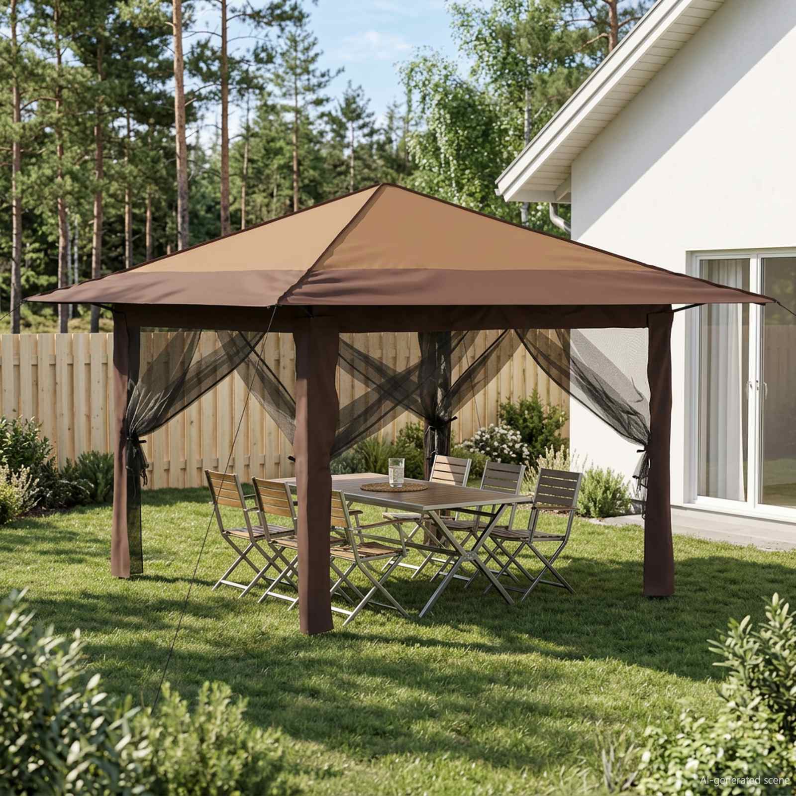 Gazebo nelja külgseina ka 3,3 x 3,3 m Bež ja pruun