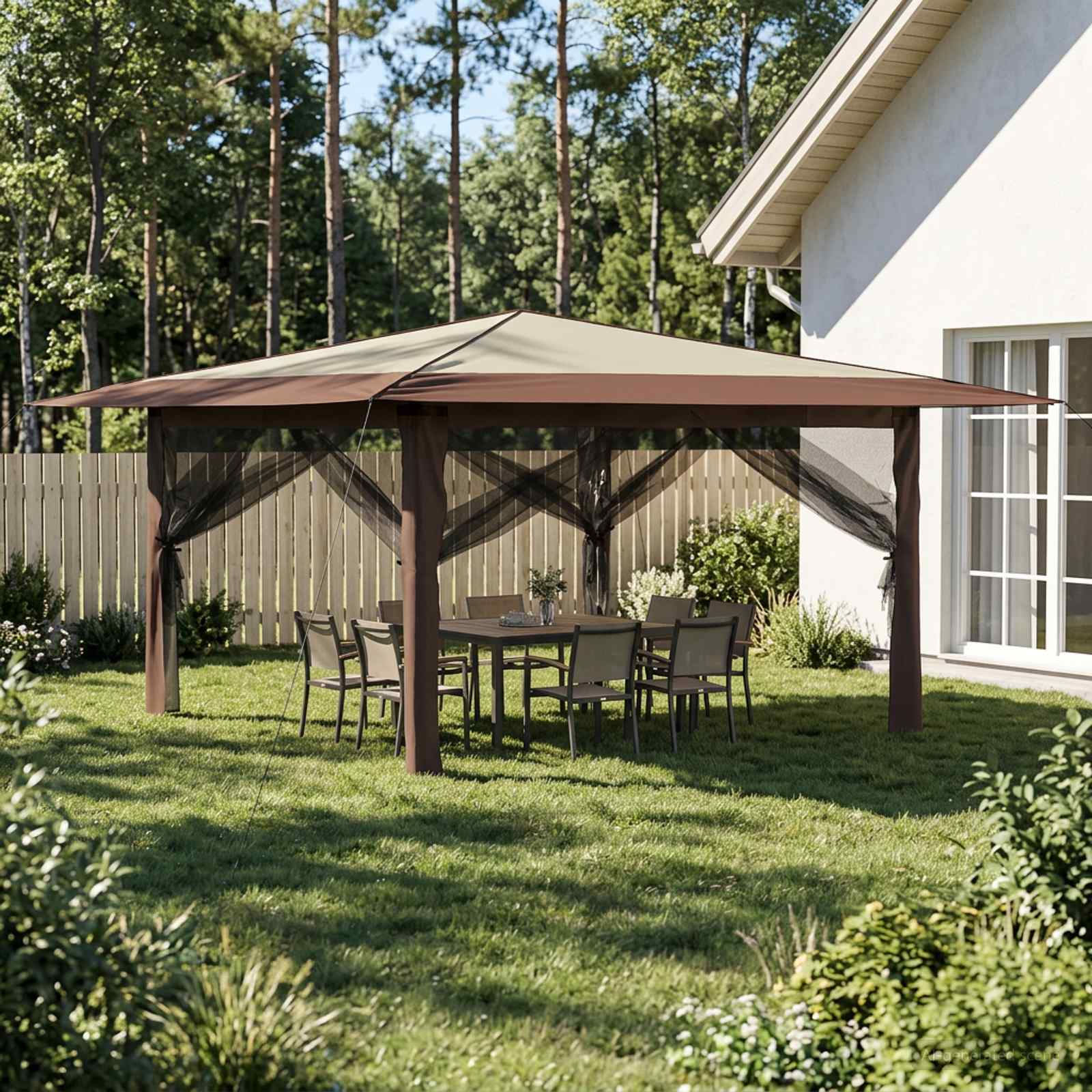 Gazebo 4 külgseinaga 4 x 4 m Kreem ja pruun