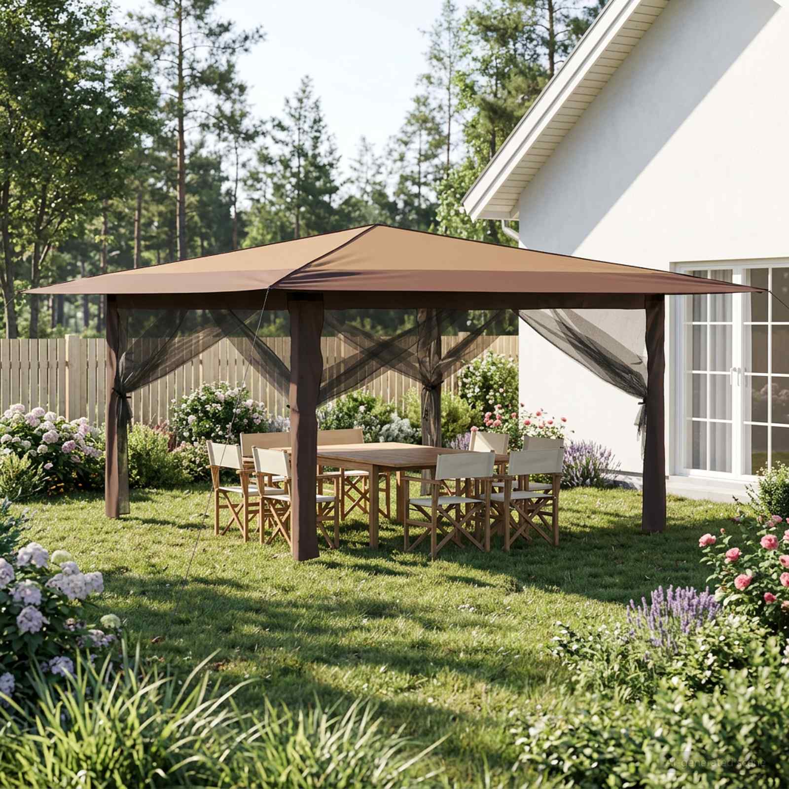 Gazebo 4 külgseinaga 4 x 4 m Bež ja pruun