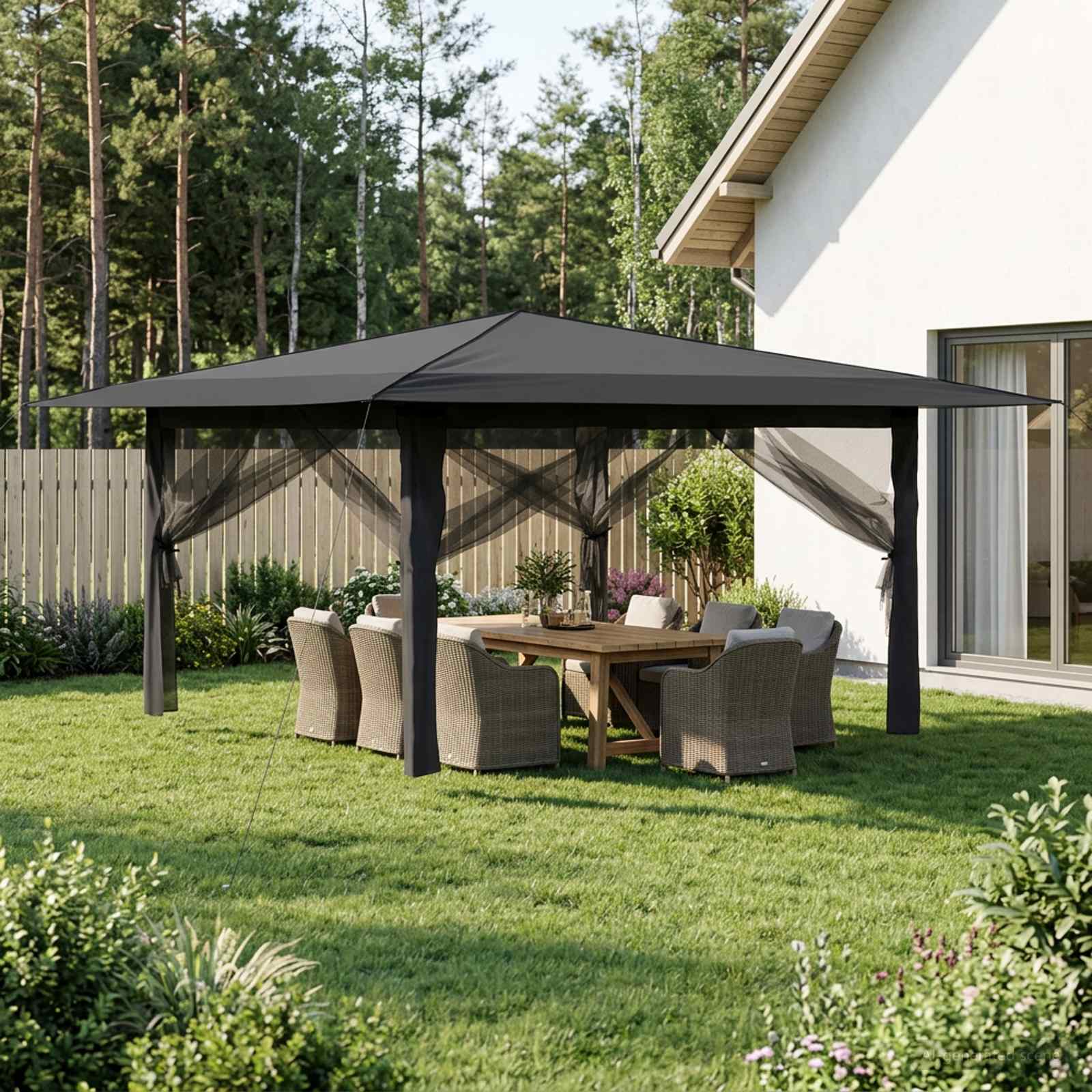 Gazebo 4 külgseinaga 4 x 4 m Helehall ja antratsiit