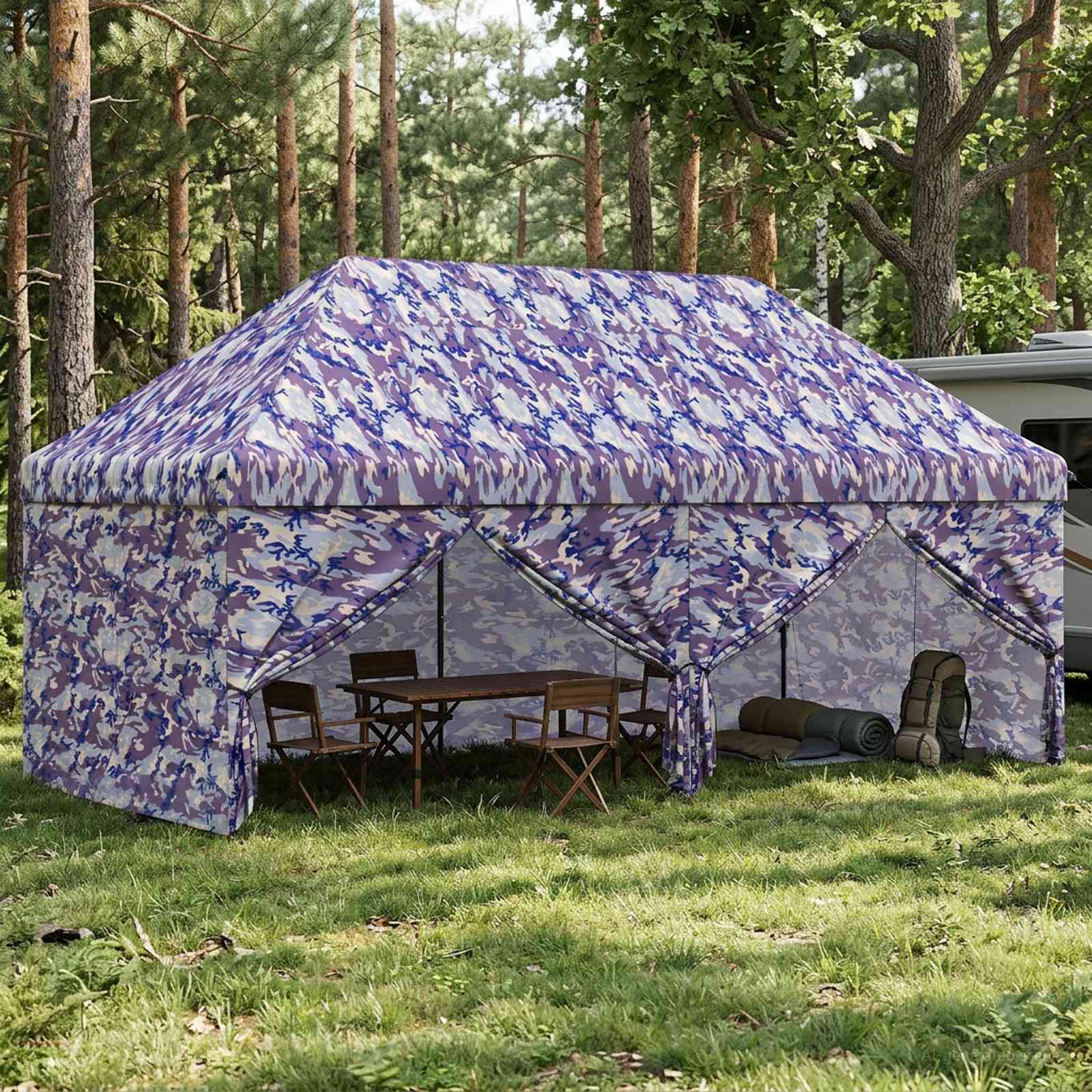 Pop-up Telk 4 Seina Kaa 3 x 6 m Sinine kamuflaaž