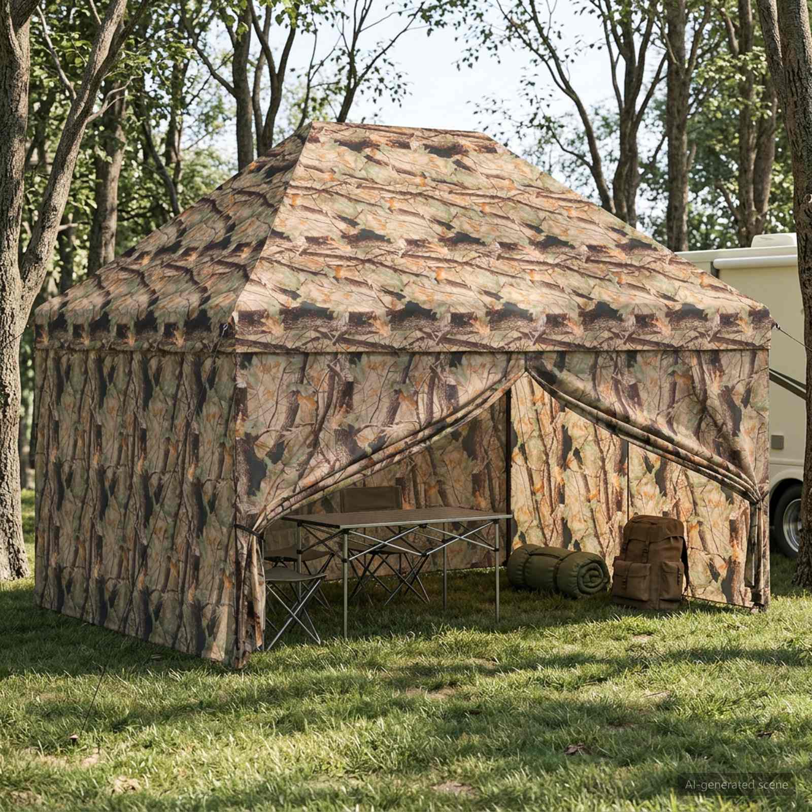 Pop-up Telk 4 Seina Kaa 3 x 4,5 m Metsaline kamuflaaž