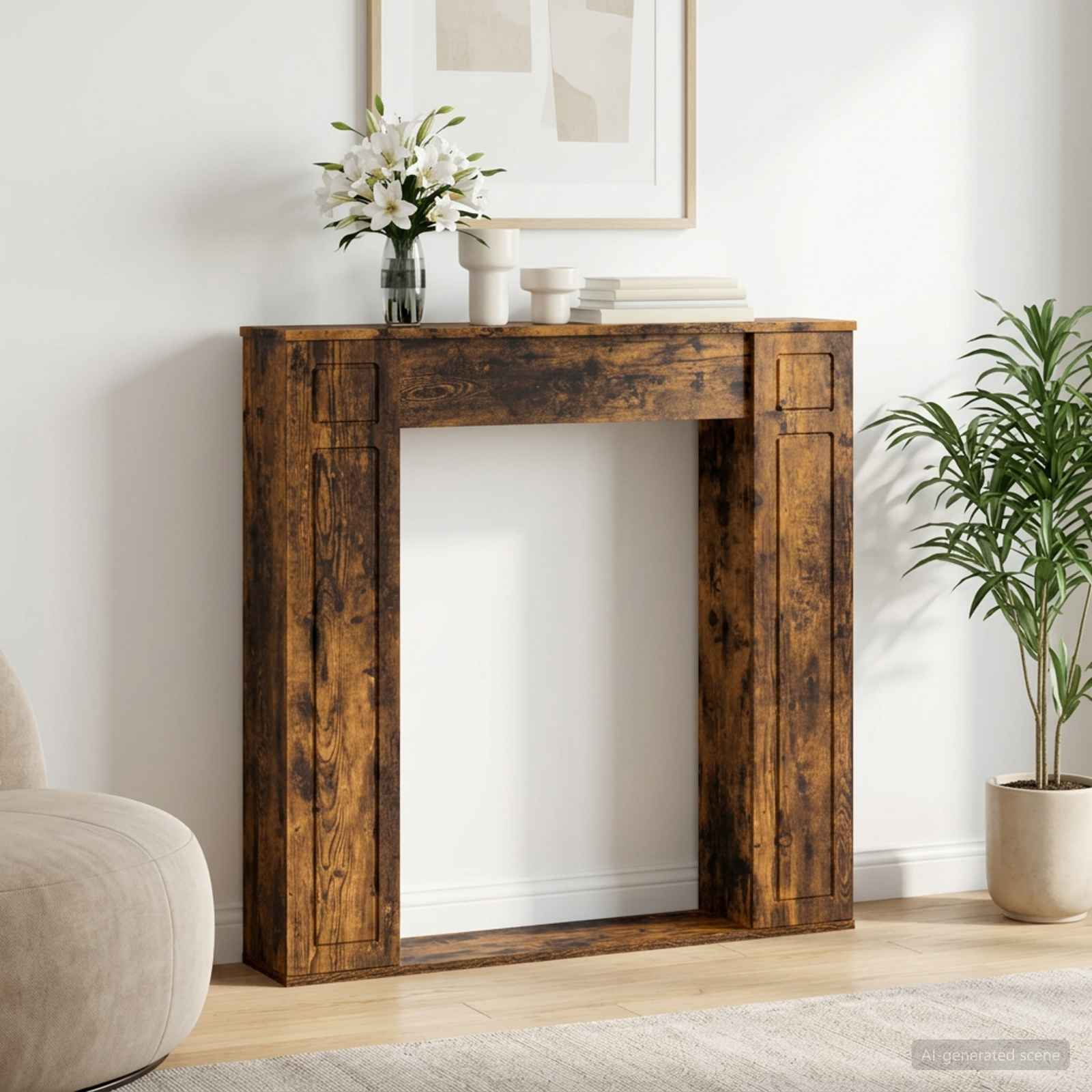 Kamina raam Suitsutatud tamm 100 x 20 x 100 cm Tehispuit