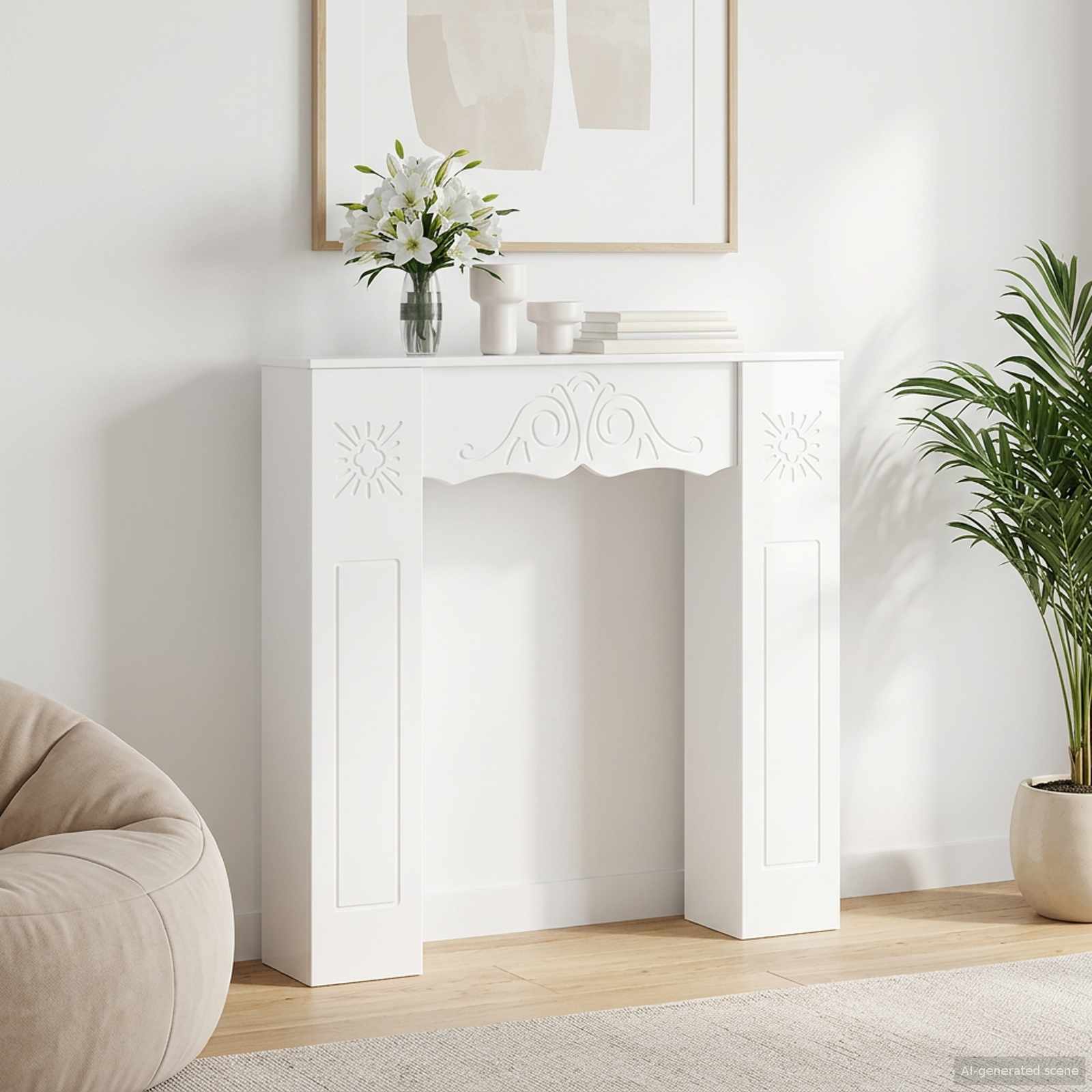Kamina raam Kõrgläikega valge 102 x 20 x 102 cm Tehispuit