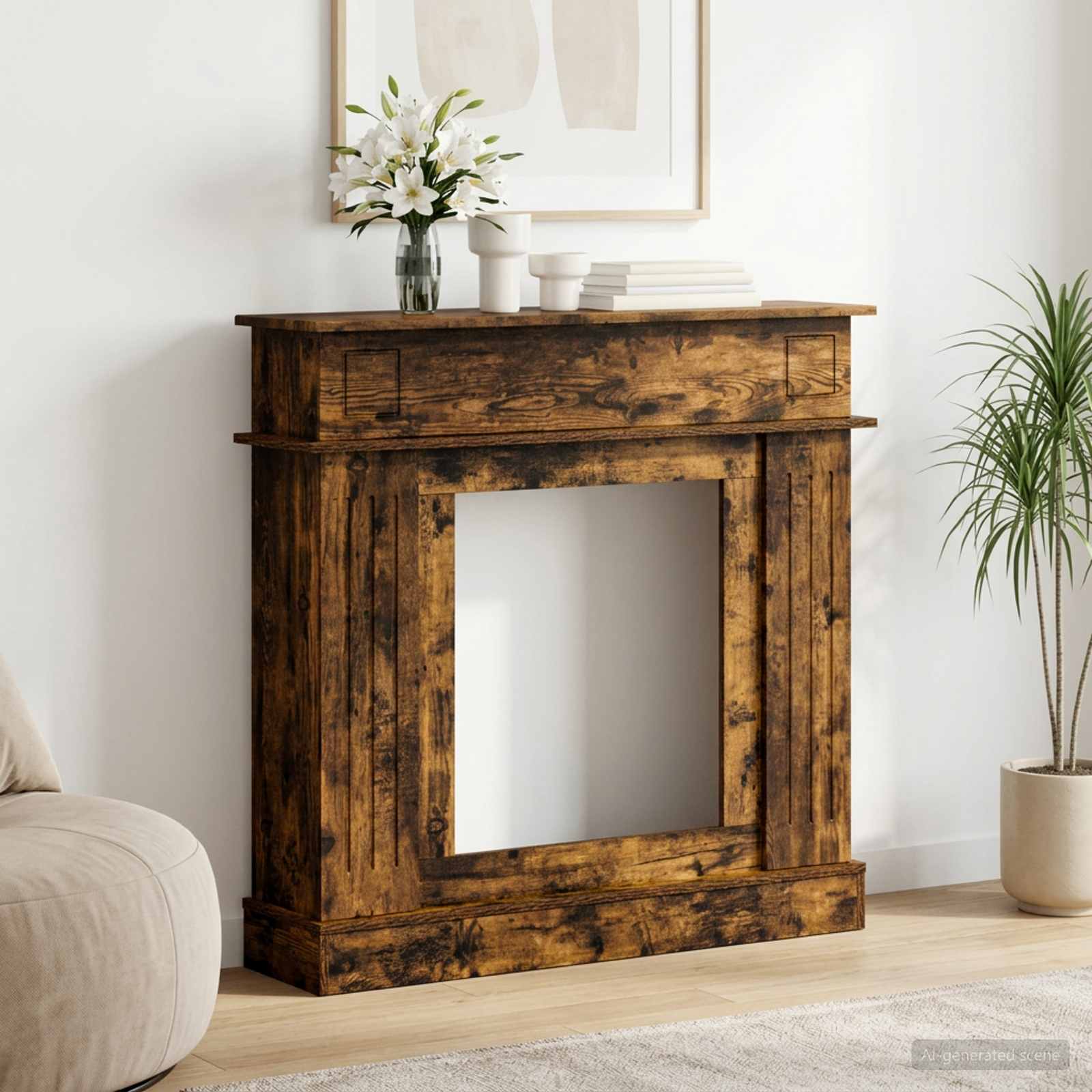 Kamina raam Suitsutatud tamm 102 x 26 x 100 cm Tehispuit