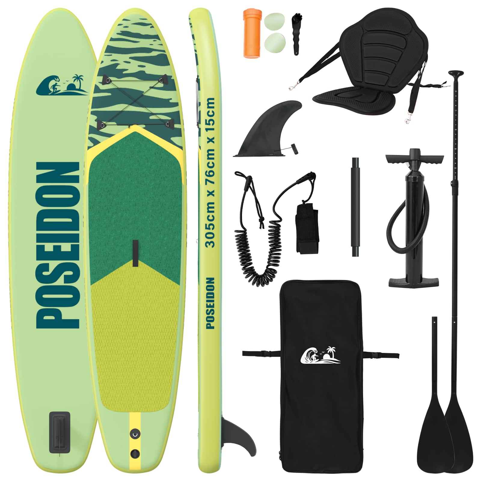 SUP laud koos istmega 2-in-1 POSEIDON 305 x 76 x 15 cm Roheline