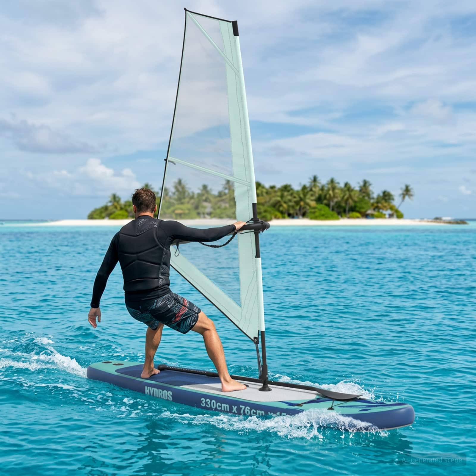 Kootud SUP laud purjega HYDROS 330 x 76 x 15 cm Türkiis