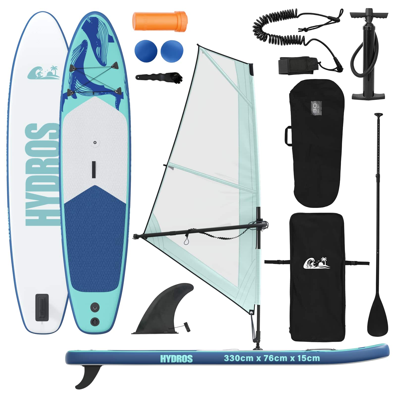 Kootud SUP laud purjega HYDROS 330 x 76 x 15 cm Türkiis
